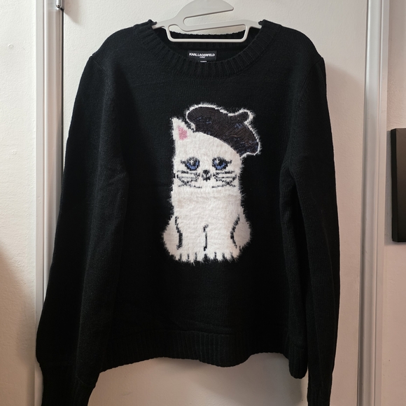 Karl Lagerfeld Black Sweater with Cat Design - Picture 2 of 14